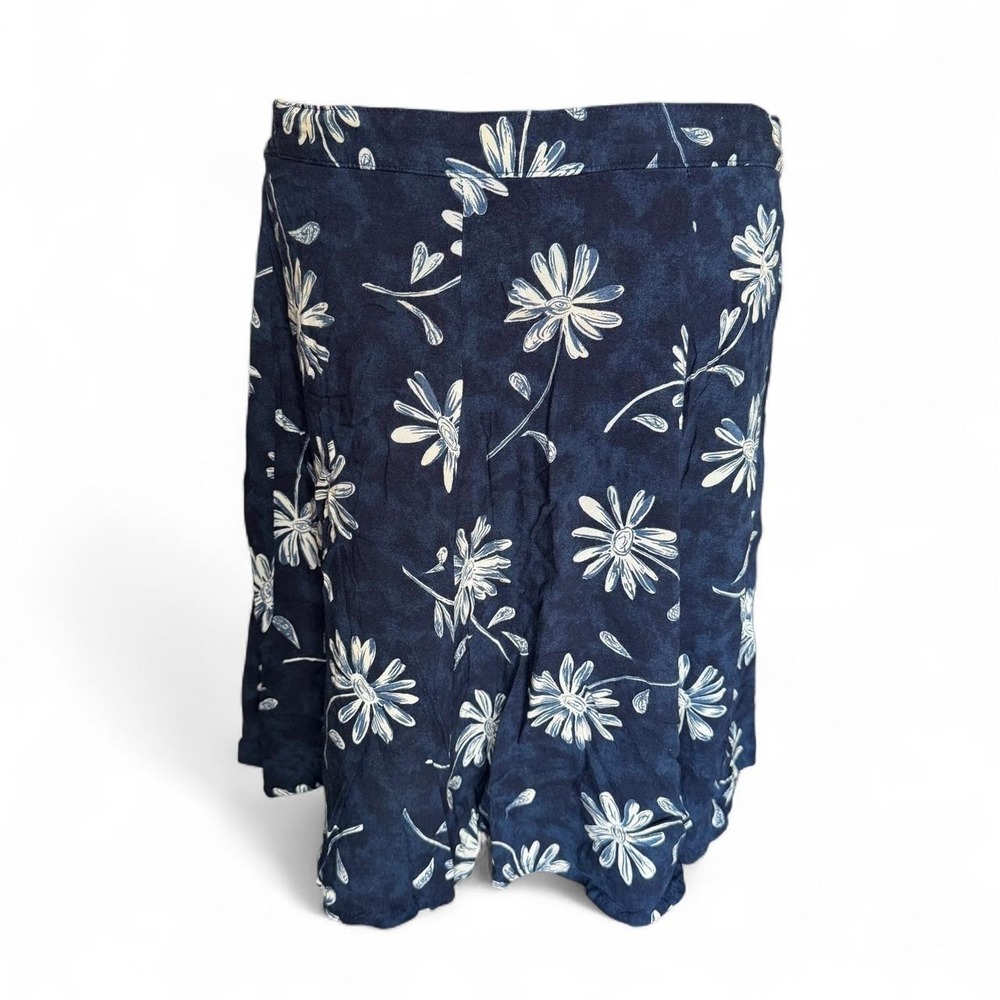 Vintage y2k navy blue floral midi skirt elastic waist in the back